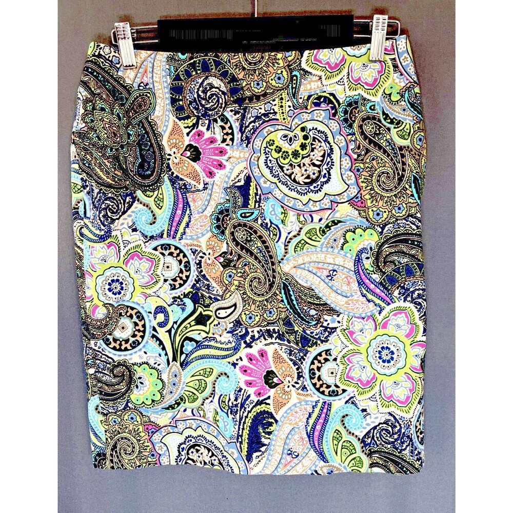 Talbots Multicolor Paisley Straight Short Skirt Sz 6P Back Slit Preppy Dopamine